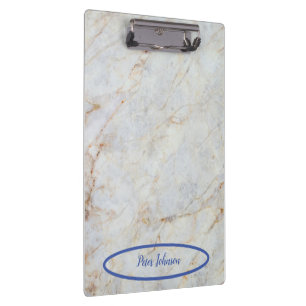 Stylish Look Name Customise White Marble Clipboard