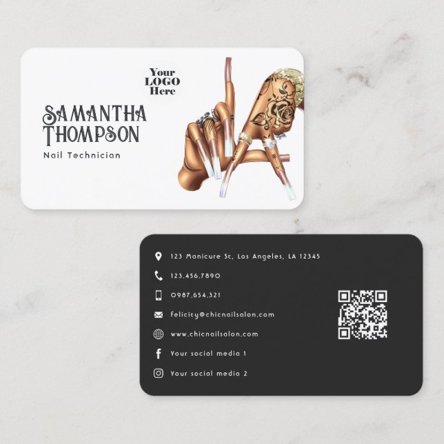 Stylish Los Angeles Nail Salon Branding Design Business Card (Front/Back)