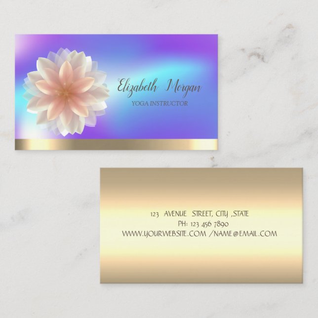 Stylish Lotus Flower Gold,Holographic Yoga  Business Card (Front/Back)