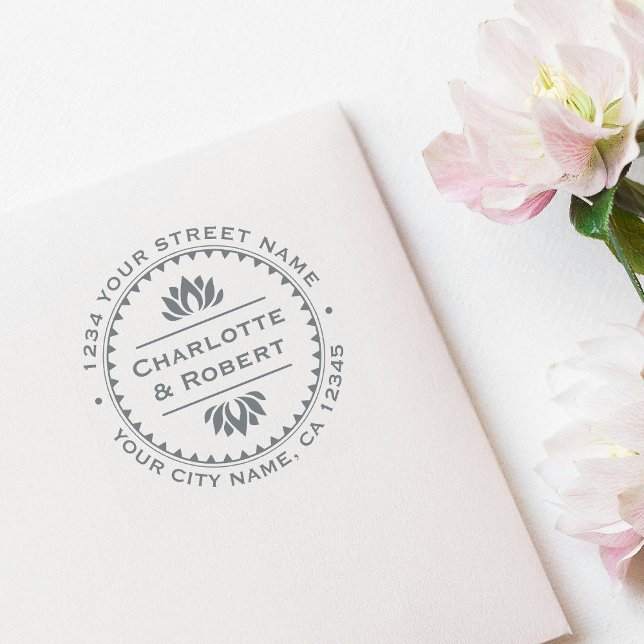 Stylish Lotus Flower Return Address Custom Self-inking Stamp (Creator Uploaded)
