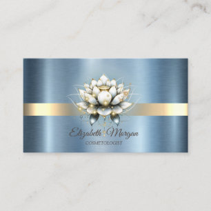 Stylish Lotus Stripe Sparkle Blue Metallic Business Card