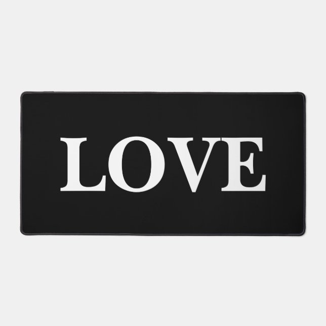 Stylish Love Design White Text Black Background Desk Mat (Front)