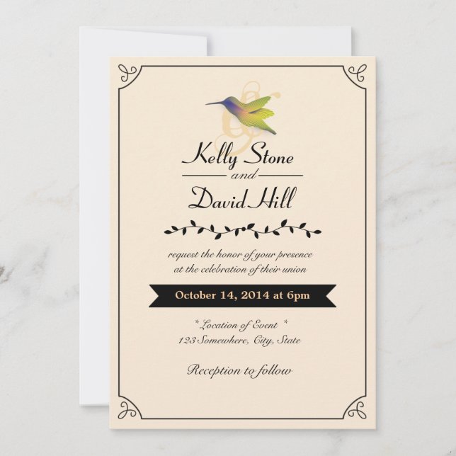 Stylish Love Hummingbird Wedding Invitations (Front)