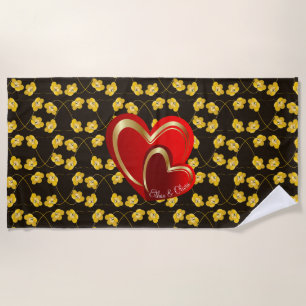 Stylish Love Red Hearts Personalised Gift Beach Towel