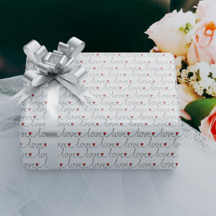 Stylish Love Text with Hearts Pattern  Wrapping Paper