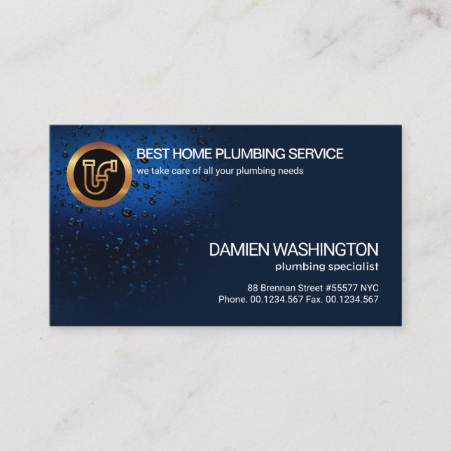 Stylish Luminescent Water Drops Plumbing Pipes Business Card (Front)