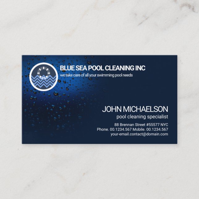 Stylish Luminescent Water Drops Swimming Pool Business Card (Front)