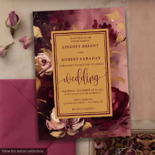 Stylish Lux Merlot Blush Gold Floral Wedding  Invitation