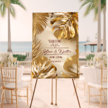Stylish Luxe Gilded Gold Monstera Leaf Wedding