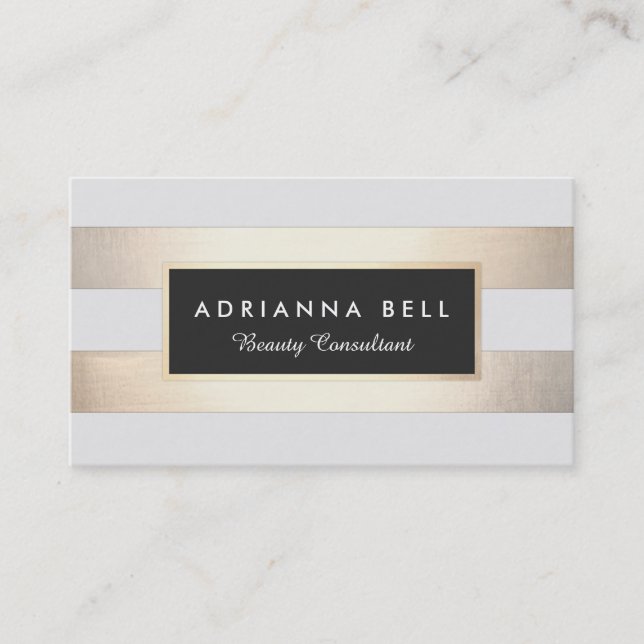 Stylish Luxe Gold Striped Beauty and Fashion Business Card (Front)