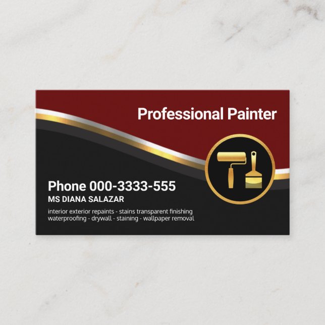 Stylish Luxurious Metallic Waves Painter Business Card (Front)