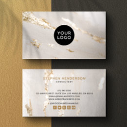 Stylish Luxury Faux Gold Foil Logo & Social Media  Business Card