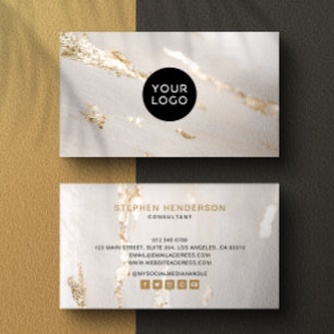 Stylish Luxury Faux Gold Foil Logo & Social Media  Business Card