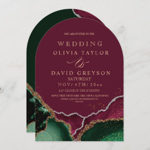 Stylish Luxury Purple Emerald Green Agate Wedding Invitation