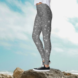 Stylish Luxury Silver Grey Sparkly Glitter Bling Leggings