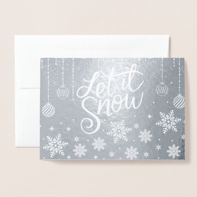 Stylish Luxury Silver Let It Snow Christmas  Foil Card (Front With Envelope)