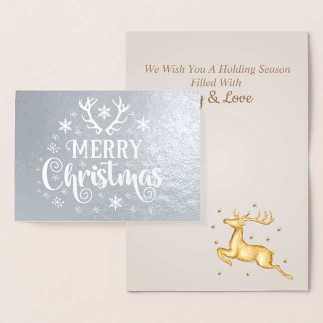Stylish Luxury Silver Reindeer Christmas Foil Card (Display)