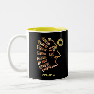 Stylish Machu Picchu Artistic Drawing on Black Two-Tone Coffee Mug