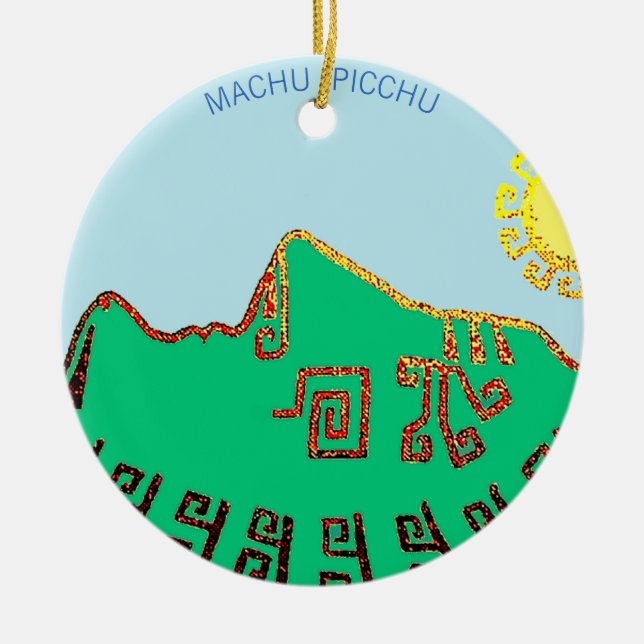 Stylish Machu Picchu Drawing Ceramic Tree Decoration (Front)