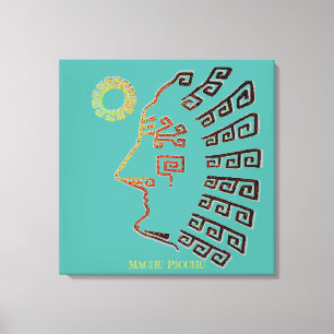 Stylish Machu_Picchu Drawing on Teal Canvas Print