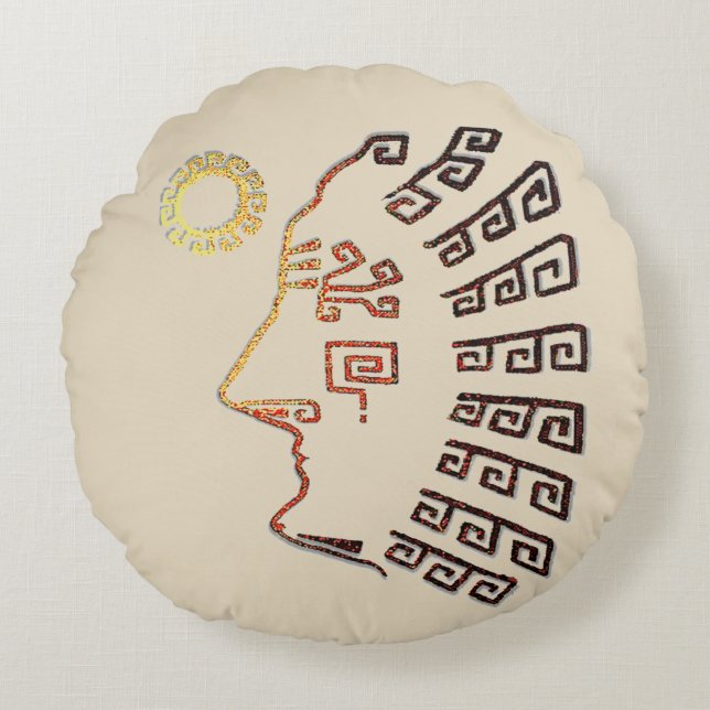 Stylish Machu Picchu Silhouette on Beige Round Cushion (Front)