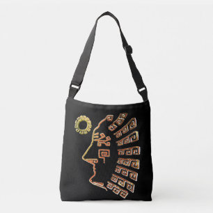 Stylish Machu Picchu & Sun Drawing on Black Crossbody Bag