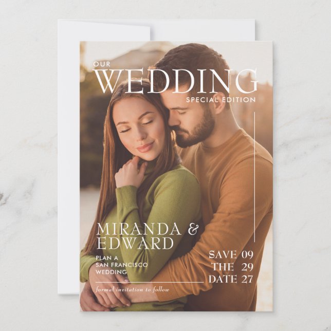 Stylish Magazine Cover Photo Wedding Save The Date (Front)