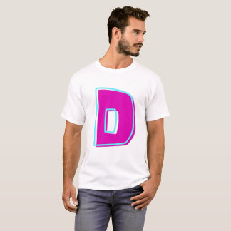 Stylish Magenta and Teal Letter D T-Shirt