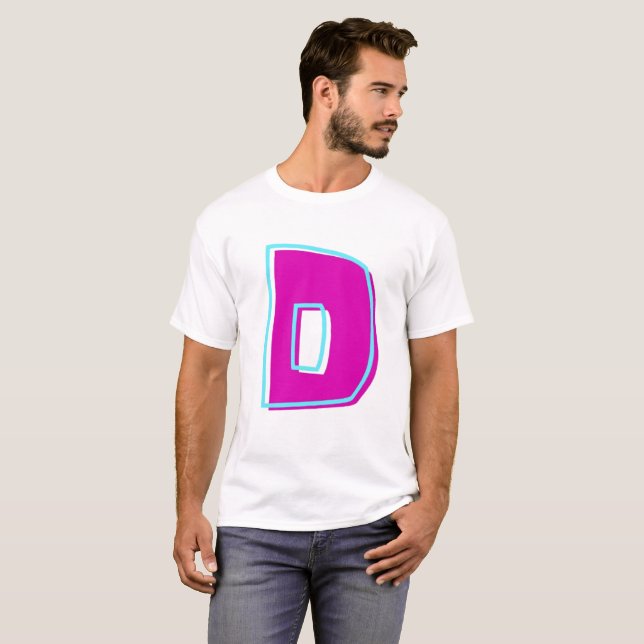 Stylish Magenta and Teal Letter D T-Shirt (Front Full)