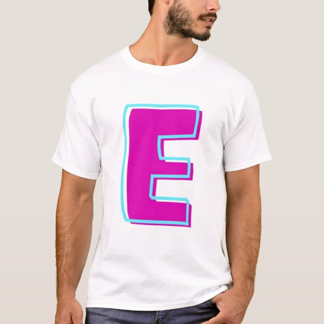 Stylish Magenta and Teal Letter E T-Shirt (Front)