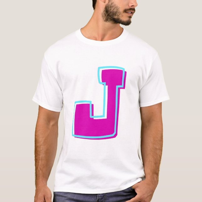 Stylish Magenta and Teal Letter J T-Shirt (Front)