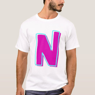 Stylish Magenta and Teal Letter N T-Shirt