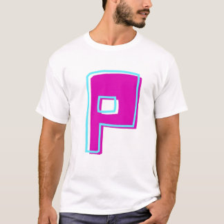 Stylish Magenta and Teal Letter P T-Shirt