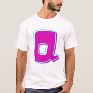 Stylish Magenta and Teal Letter Q T-Shirt