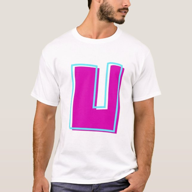 Stylish Magenta and Teal Letter U T-Shirt (Front)