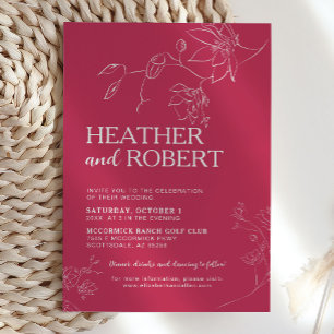 Stylish Magenta Floral Botanical Boho Wedding Invitation
