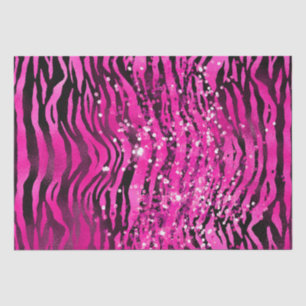 Stylish Magenta Pink & Black Glitter Tiger Stripes Tissue Paper