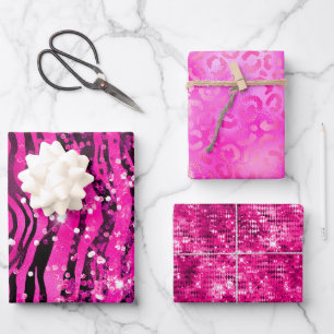Stylish Magenta Pink Glitter and Foil Glam Pattern Wrapping Paper Sheet