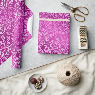 Stylish Magenta Pink Shimmer Glitter Filigree Wrapping Paper