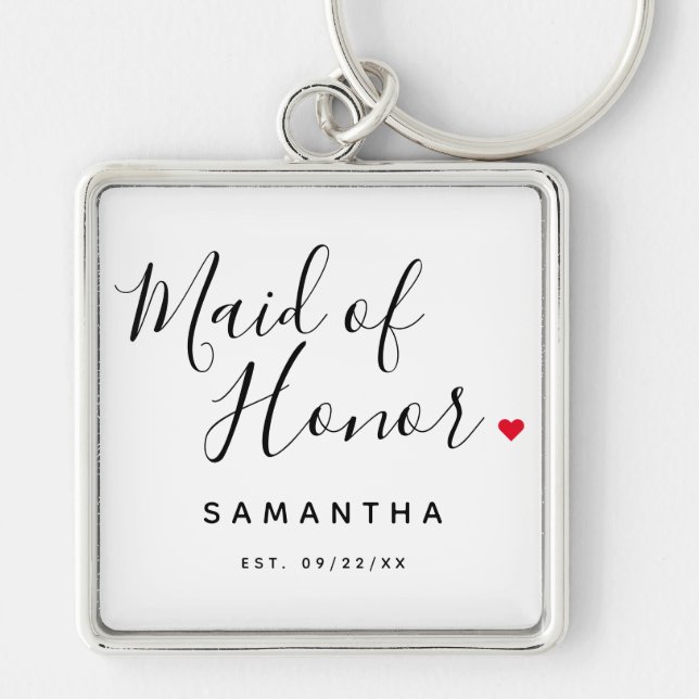 Stylish Maid Of Honour Wedding Key Ring (Front)