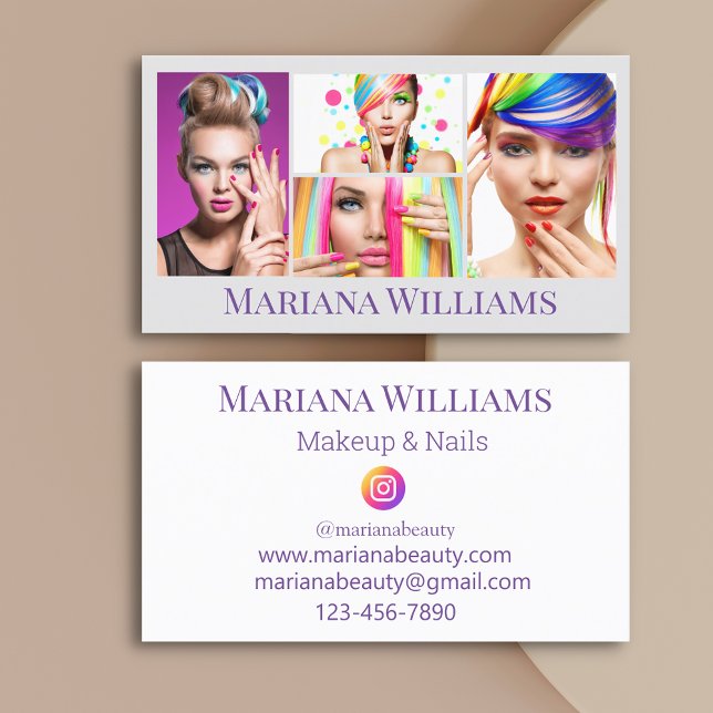 stylish makeup and nails 4 photos collage minimal business card (Creator Uploaded)
