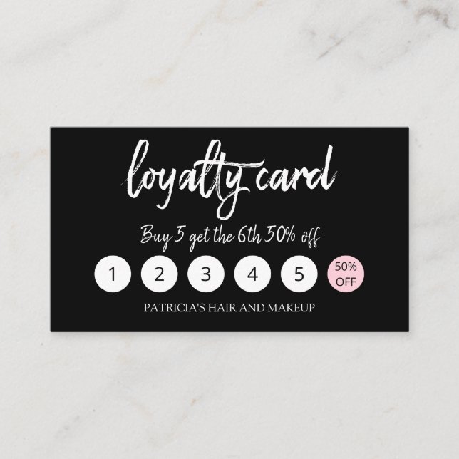 Stylish Makeup Artist Hair Salon 5 Loyalty Card (Front)