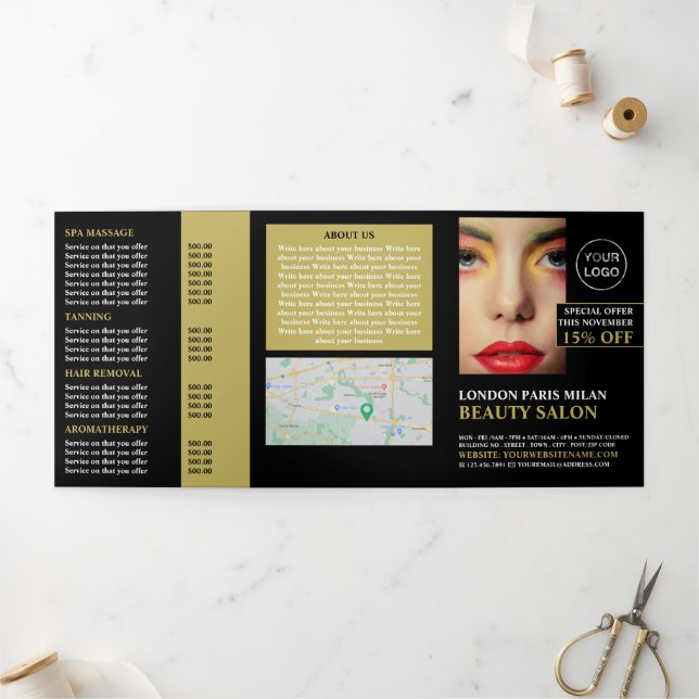 Stylish Makeup Design, Beauty Salon Tri-Fold Flyer (Outside)