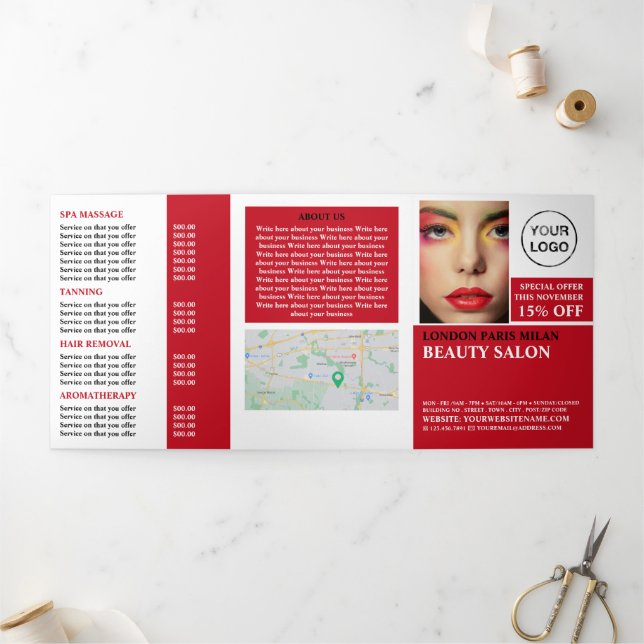 Stylish Makeup Design, Beauty Salon Tri-Fold Flyer (Outside)