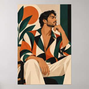 Stylish Man in Orange and Green Modern Wall Art