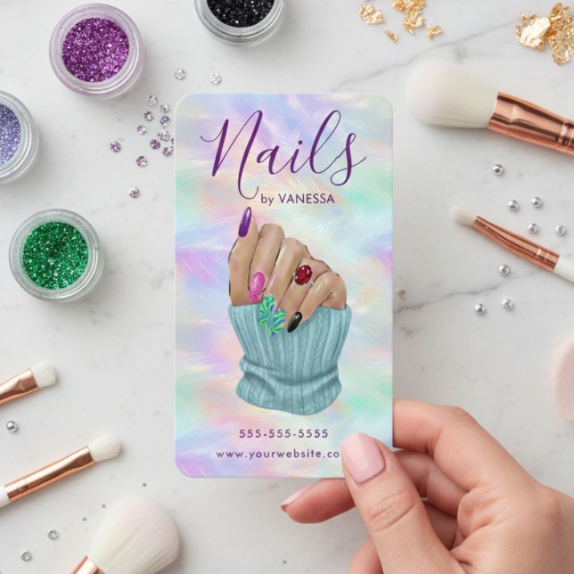 Stylish Manicurist Artist Nail Studio Chic Opal Business Card (Creator Uploaded)