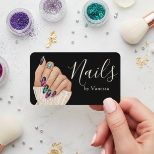 Stylish Manicurist Nail Technician Modern Salon Business Card