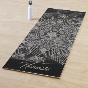 Stylish Marble Black and White Floral Mandala  Yoga Mat