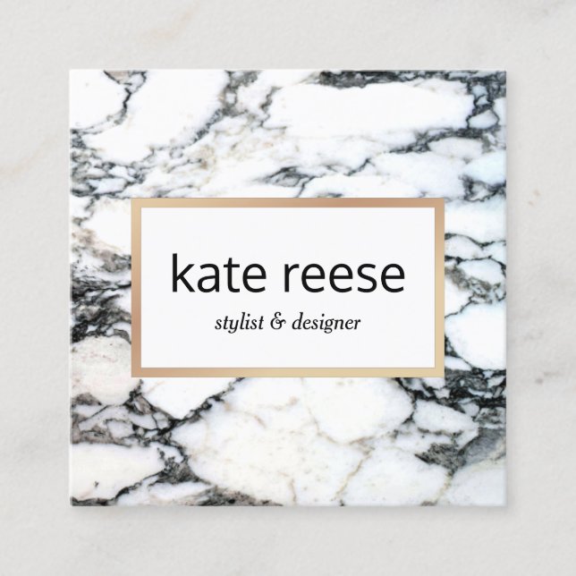 Stylish Marble Black and White Marble Square Business Card (Front)