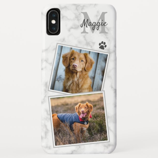 Stylish Marble Monogram Initial Dog Pet Photo Case-Mate iPhone Case (Back)